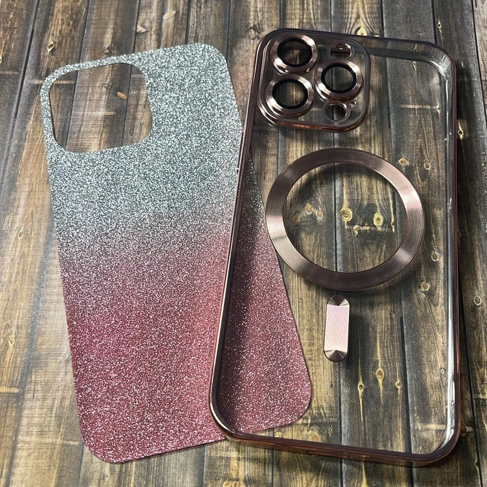 5for$10 Rose Gold 15 Pro Max Pink And Silver Glitter Background Phone Case NWT